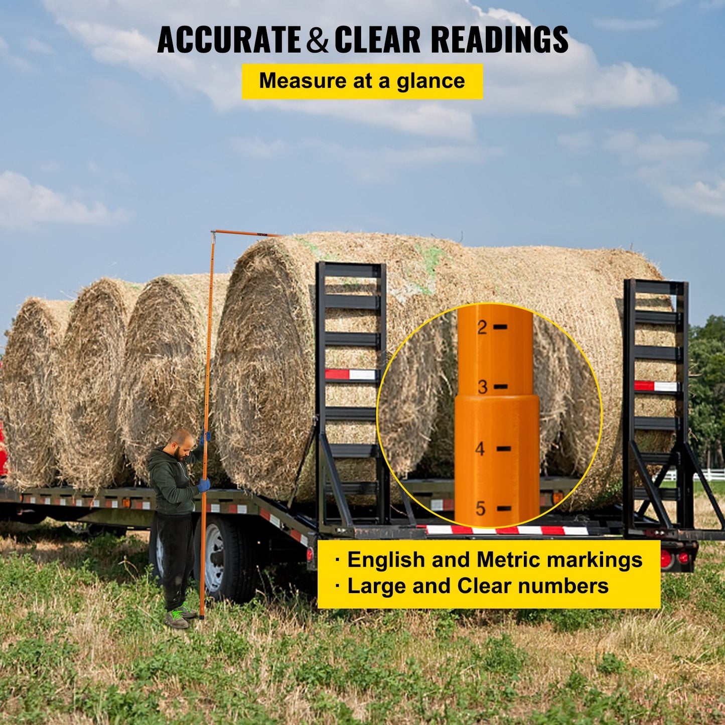 Lasthöjdsmätstav, 15\' Robust höjdsticka för lastbil i glasfiber med justerbar stolpe, Icke-ledande höjdmätstav för lastbil med bärväska, höjdsticka för lastbilar, bildumprar