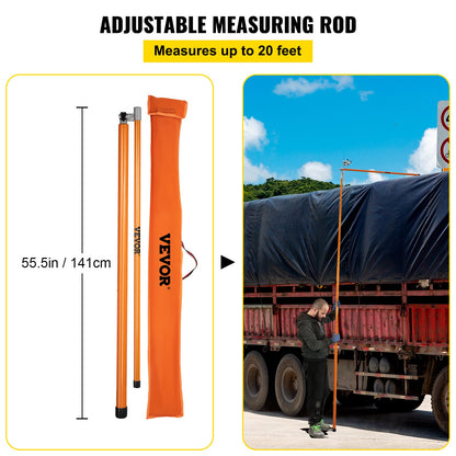 Load Height Measuring Stick, 20\' Sturdy Fiberglass Truck Height Stick with Adjustable Pole, Non-conductive Truck Height Measuring Stick with Carrying Bag, Height Stick for Trucks, Car Haulers