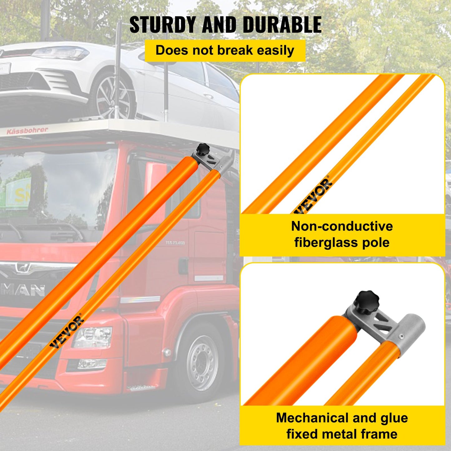 Load Height Measuring Stick, 20\' Sturdy Fiberglass Truck Height Stick with Adjustable Pole, Non-conductive Truck Height Measuring Stick with Carrying Bag, Height Stick for Trucks, Car Haulers