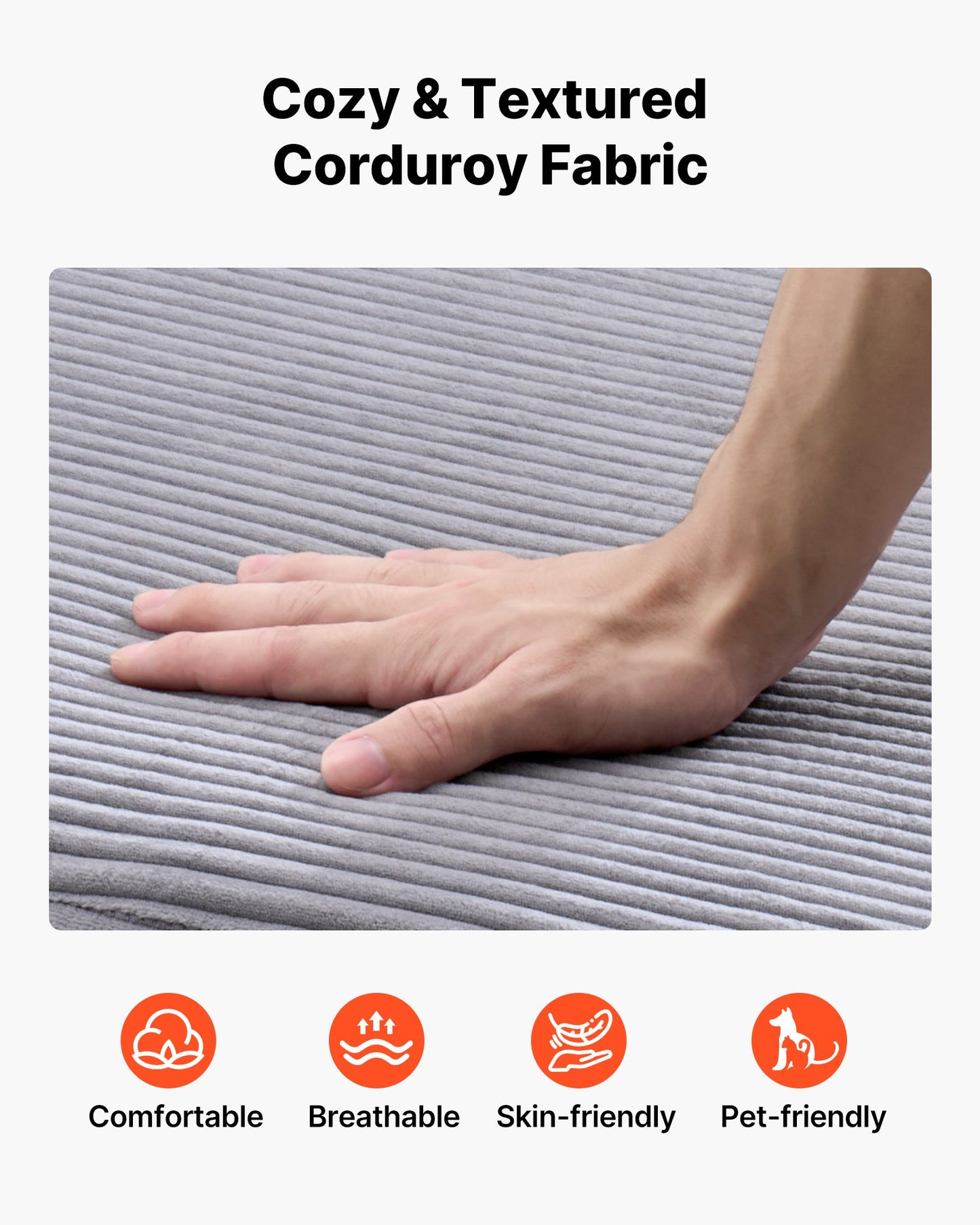 Chaise Lounge Chair, 44 in Boneless Modular Chaise Lounge Indoor, Oversized Corduroy Reading Chair with Throw Pillows & Armrests, Deep Seat Sofa Couch Sleeper for Living Room, Bedroom, Grey