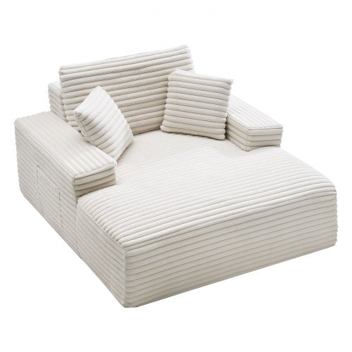 Chaise Lounge Chair, 54 in Boneless Chaise Lounge Indoor, Modern Upholstered Oversized Reading Chair with Throw Pillows & Armrests, Sofa Couch Deep Seat Sleeper for Living Room, Bedroom, Beige