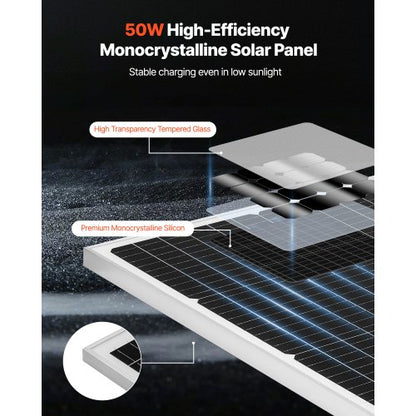 50W 12V solcellsbatteri underhållsladdare, mono solpanel batteriladdare med uppgraderad MPPT-kontroller och justerbar monteringsfäste, IP65 vattentät för bil båt husvagn hustak |  EU