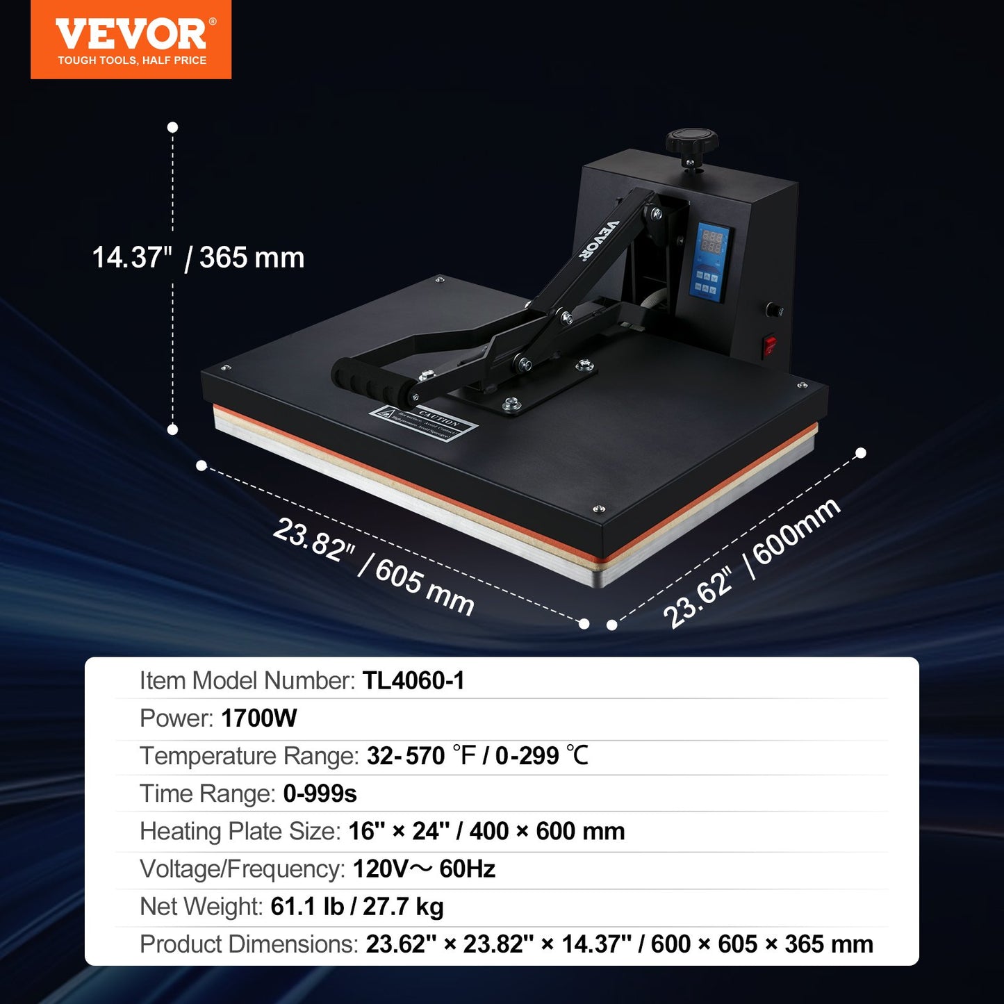Heat Press 16x24, 1700W Power Heat Press Machine, Fast Heating, High Pressure Heat Press Machine for T-Shirt, Digital Industrial Sublimation Printer for Heat Transfer Vinyl, Easy to Use, Black