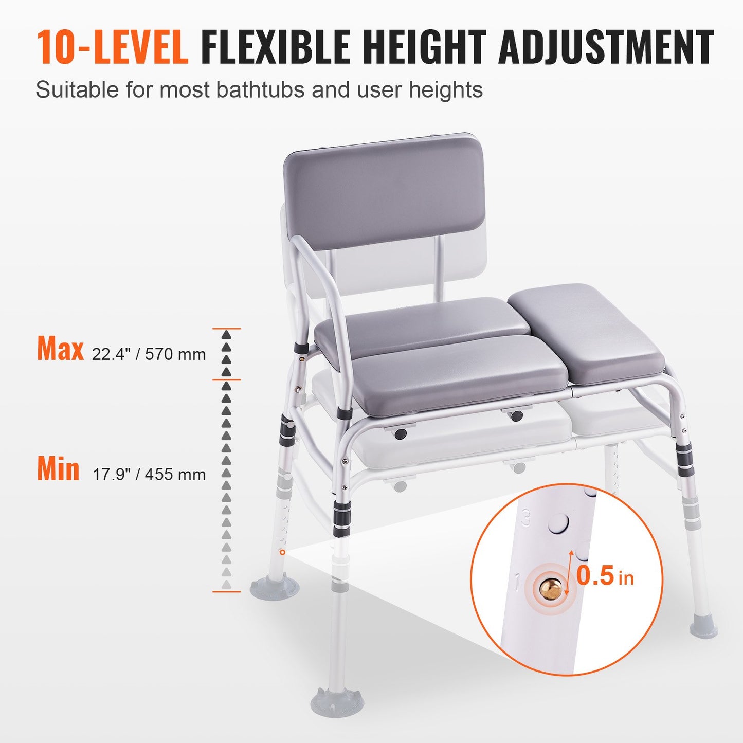 Tub Transfer Bench for Bathtub 500lbs, Shower Seats for Adults, Lightweight Shower Bench for Elderly and Disabled with Padded Seat, Non-Slip Bath Seats with Armrest and Reversible Backrest