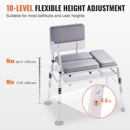 Tub Transfer Bench for Bathtub 500lbs, Shower Seats for Adults, Lightweight Shower Bench for Elderly and Disabled with Padded Seat, Non-Slip Bath Seats with Armrest and Reversible Backrest