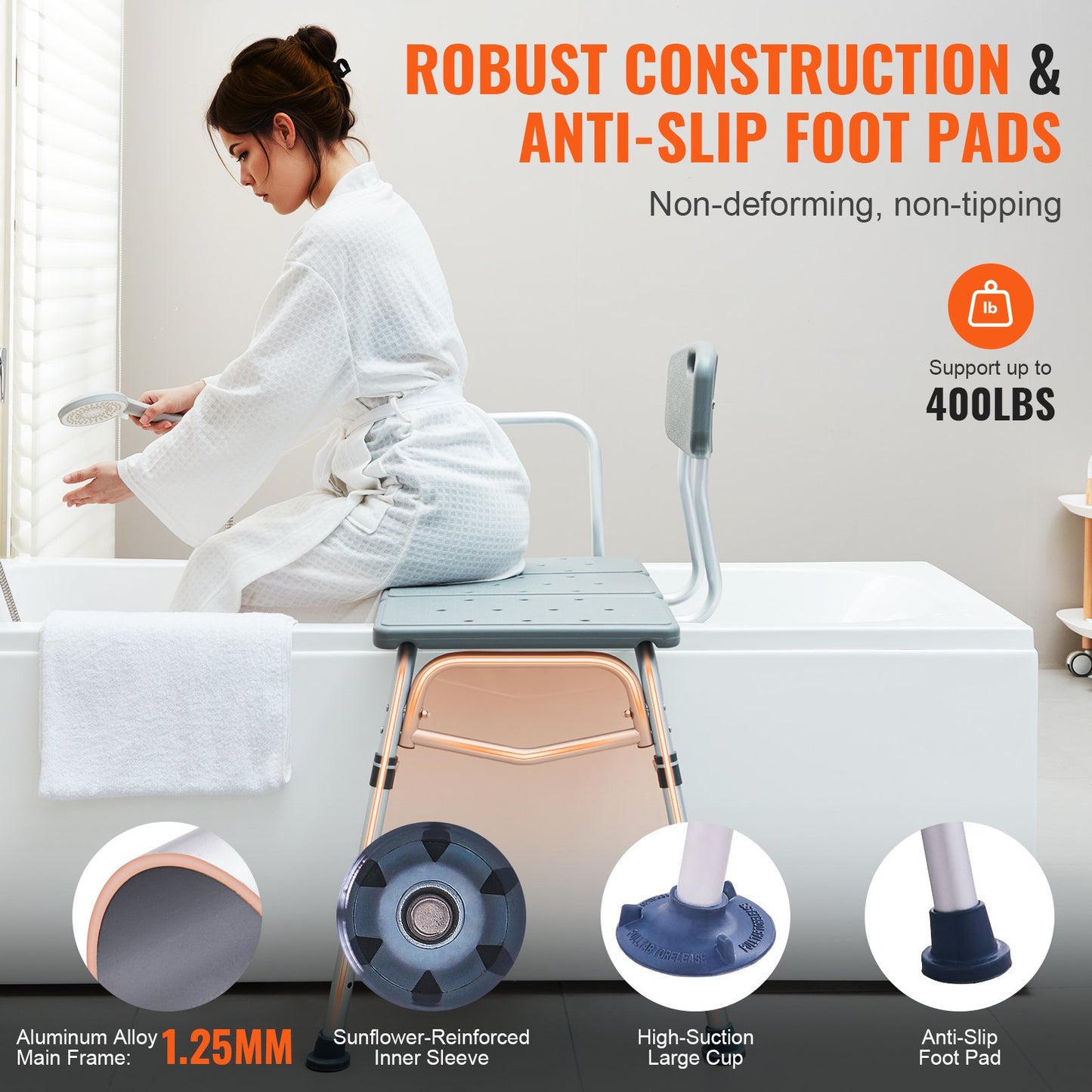 Badewannen-Transferbank, Badewannen-Duschstühle mit umkehrbarer Rückenlehne, 180 kg