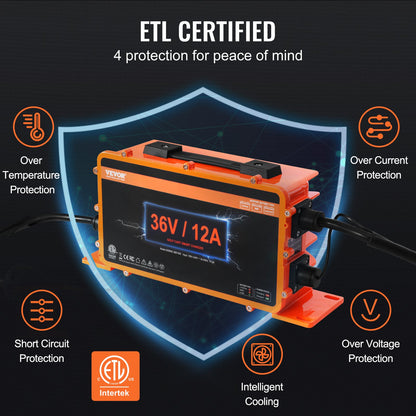 36 Volt 12 Ampere Golfwagen Smart Batterieladegerät für EZGO D-Style IP67 ETL