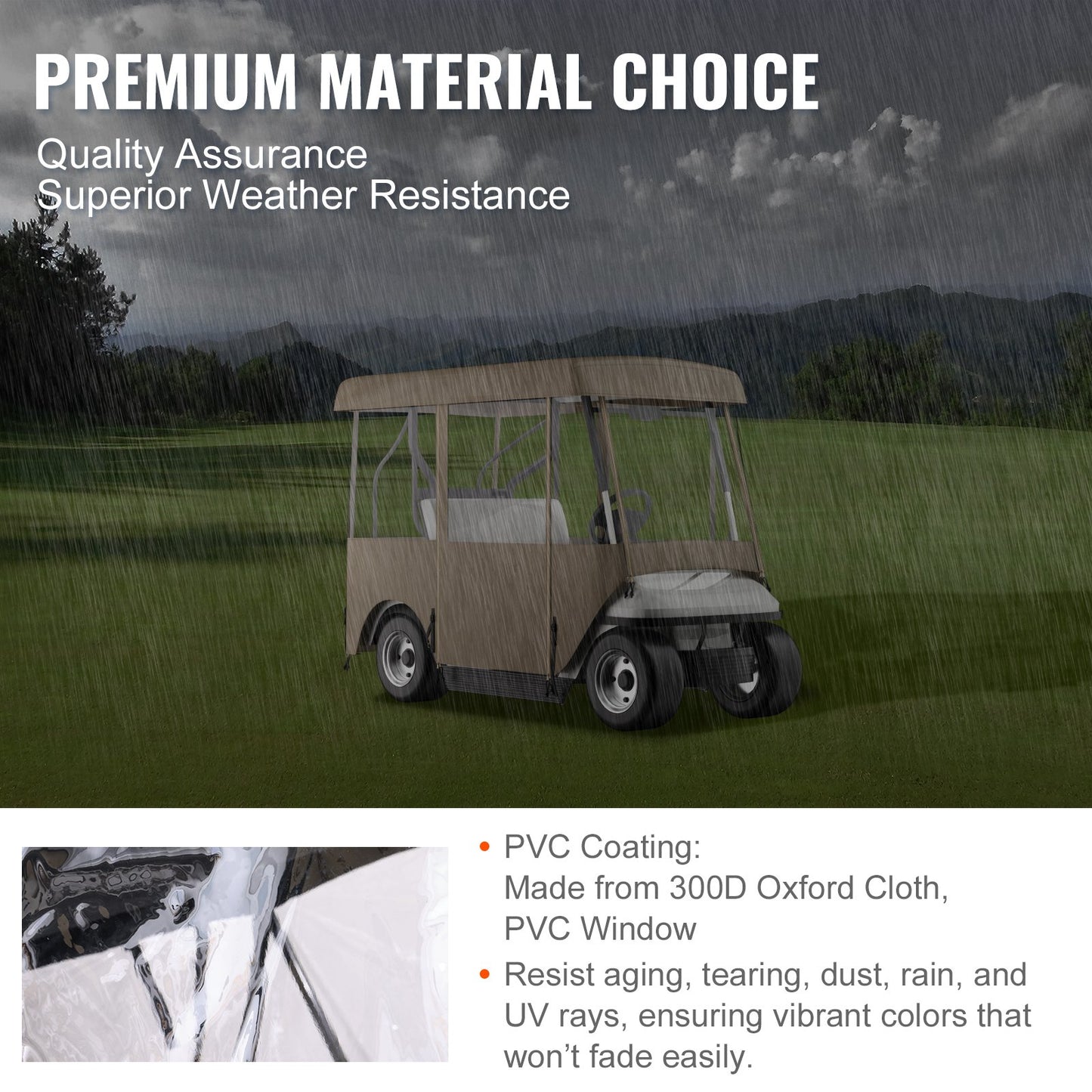 Golf Cart Enclosure, with 4-Sided Fairway Deluxe, 300D Waterproof Driving Enclosure with Transparent Windows, Fit for 2+2 Seats Golf Carts (Roof Up to 78.7''L)