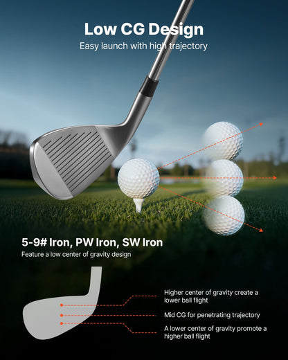 Golf Club Set, 12 Pieces Men's Complete Golf Club Set Right Handed with 460CC #1 Driver, #3 & 5 Fairway Wood, #4 Hybrid, #5/#6/#7/#8/#9/#PW/#SW Irons, L-Shaped Putter, Golf Stand Bag, Black