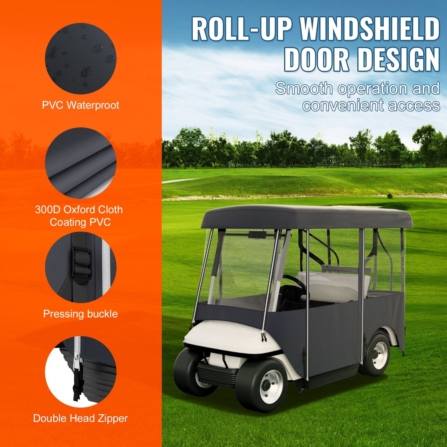Golf Cart Enclosure 86'', 4-Person Golf Cart Cover, 4-Sided Fairway Deluxe, 300D Waterproof Driving Enclosure with Transparent Windows, Fit for 4-Seat EZGO, Club Car, Yamaha Carts