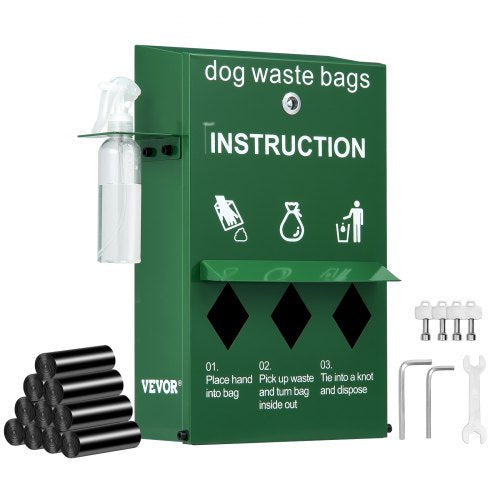 Dog Poop Bag Dispenser with Hand Wash Bottle, Lockable Outdoor Dog Waste Bag Holder with 600 Waste Bags, Stake, Pole, Fence & Wall Mounted Dog Poop Bag Storage, Pet Waste Station for Porch, Lawn