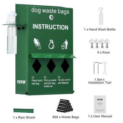 Hundekotstation Beutelspender mit 600 Beuteln Verschließbarer Hundekotbeutelhalter