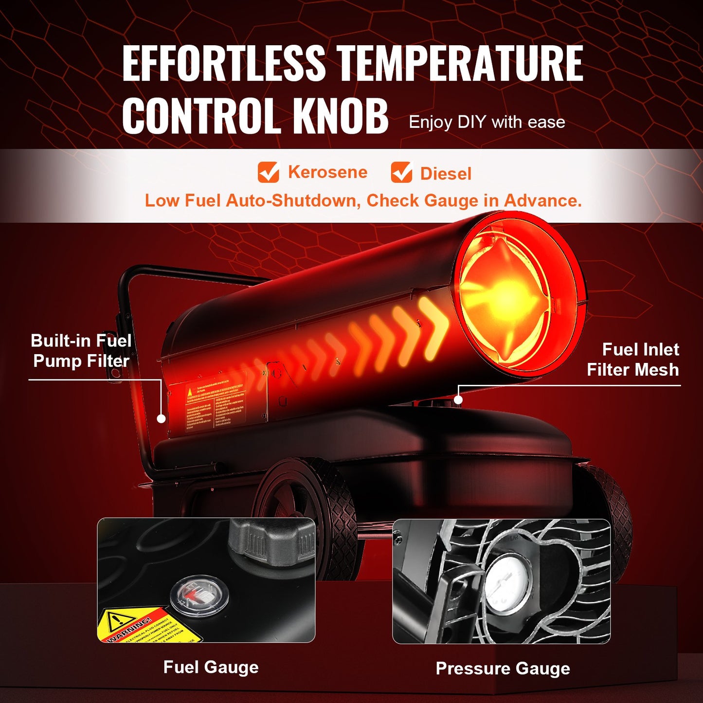 100000Btu kerosene/diesel forced air torpedo space heater with thermostat