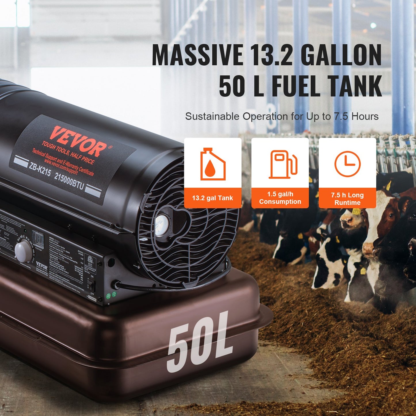 Kerosene Forced Air Heater, 215000 BTU Portable Torpedo Diesel Space Heater with Thermostat, 13.2 Gallon Tank Energy-Efficient heavy-duty Heater, for Indoor Outdoor Use Workshop Industry