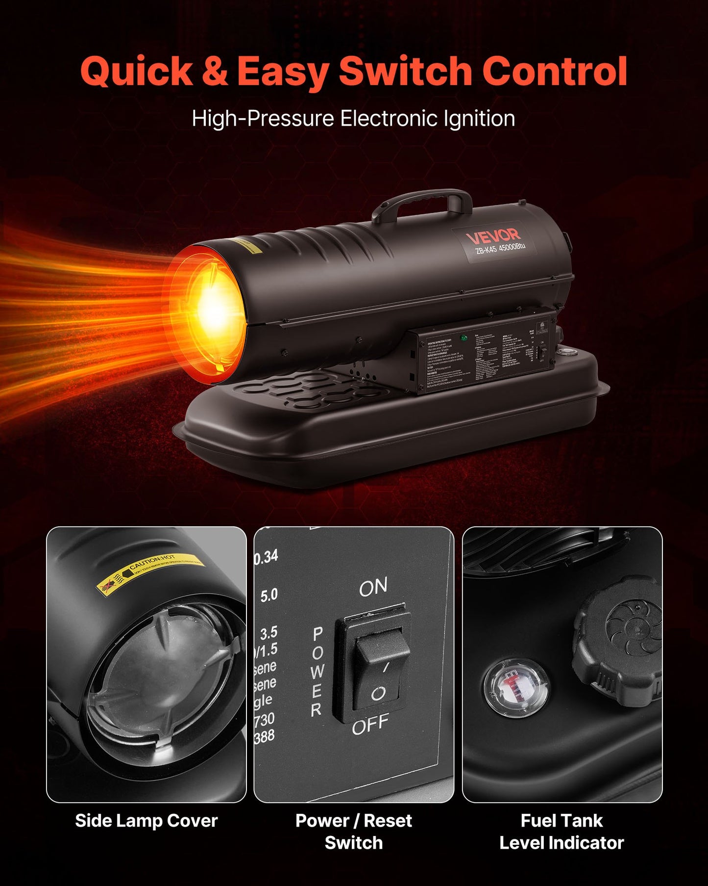45000 BTU Forced Air Kerosene Diesel Heater, Portable Torpedo Space Heater with Handle, Blower-Type for Jobsite/Garage/Warehouse/Workshop Construction /Outdoor Heating,Black