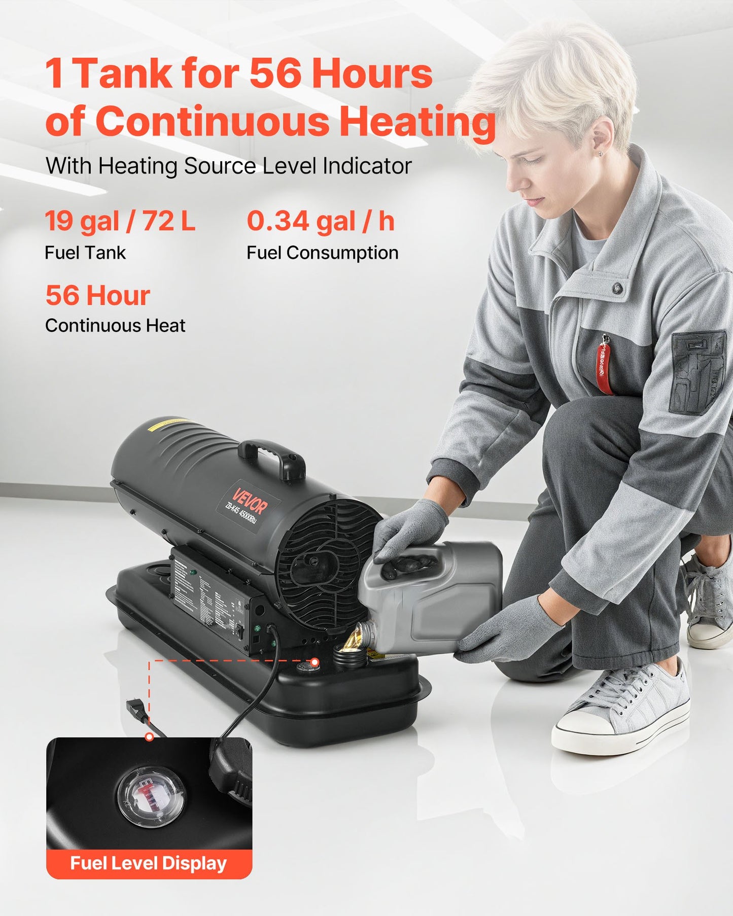 45000 BTU Forced Air Kerosene Diesel Heater, Portable Torpedo Space Heater with Handle, Blower-Type for Jobsite/Garage/Warehouse/Workshop Construction /Outdoor Heating,Black