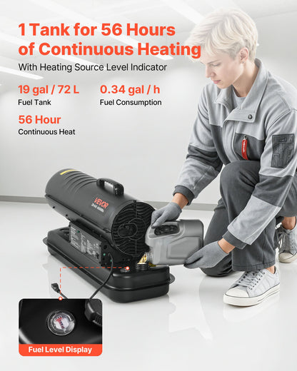 45000 BTU Forced Air Kerosene Diesel Heater, Portable Torpedo Space Heater with Handle, Blower-Type for Jobsite/Garage/Warehouse/Workshop Construction /Outdoor Heating,Black