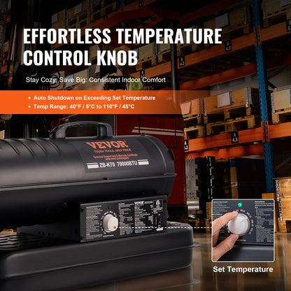 Kerosene Forced Air Heater, 70000 BTU Portable Torpedo Diesel Space Heater with Thermostat, 5 Gallon Tank Energy-Efficient heavy-duty Heater, for Indoor Outdoor Use Workshop Industry
