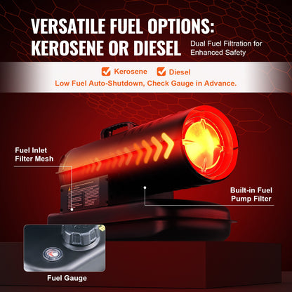 Kerosene Forced Air Heater, 70000 BTU Portable Torpedo Diesel Space Heater with Thermostat, 5 Gallon Tank Energy-Efficient heavy-duty Heater, for Indoor Outdoor Use Workshop Industry