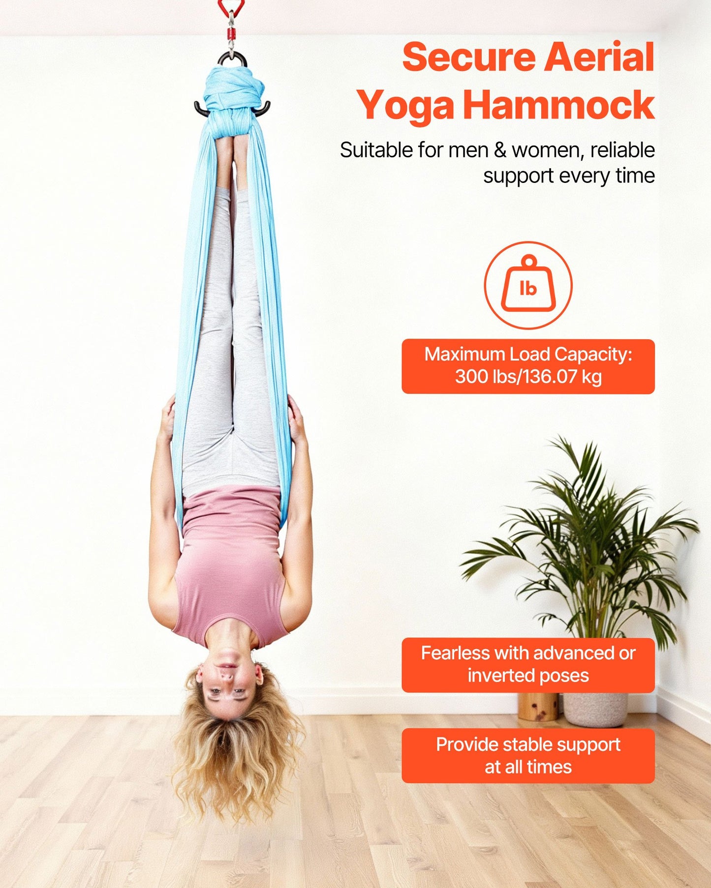 Aerial Yoga Hammock, Maximum 300 lbs Load Aerial Silk, Yoga Swing with Nylon Fabric, Daisy Rope, PE Zipper Bag, Gymnastics Swings Suitable for Men and Women, Dual-Function Hammock & Swing