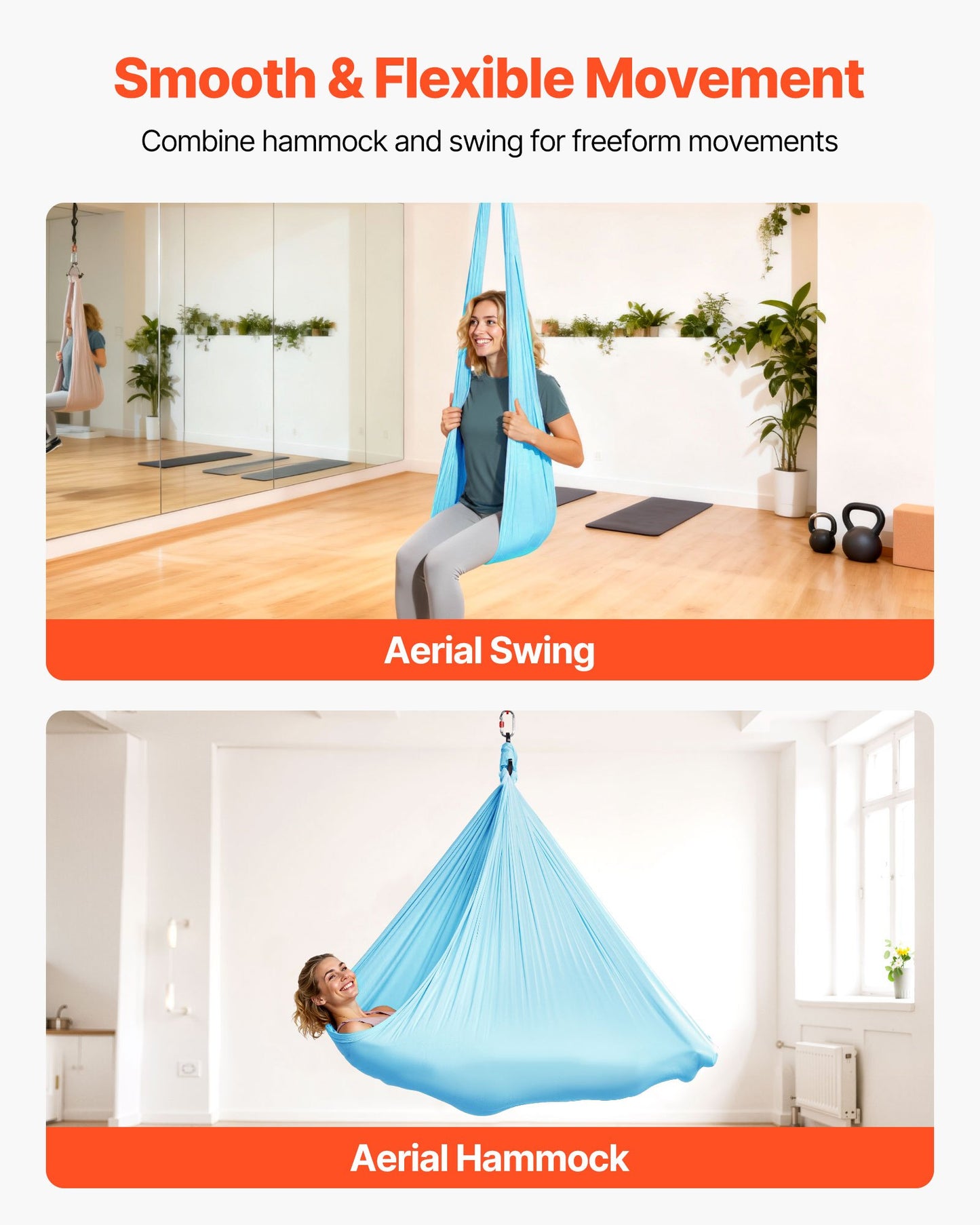 Aerial Yoga Hammock, Maximum 300 lbs Load Aerial Silk, Yoga Swing with Nylon Fabric, Daisy Rope, PE Zipper Bag, Gymnastics Swings Suitable for Men and Women, Dual-Function Hammock & Swing