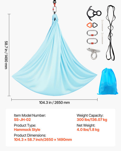 Aerial Yoga Hammock, Maximum 300 lbs Load Aerial Silk, Yoga Swing with Nylon Fabric, Daisy Rope, PE Zipper Bag, Gymnastics Swings Suitable for Men and Women, Dual-Function Hammock & Swing