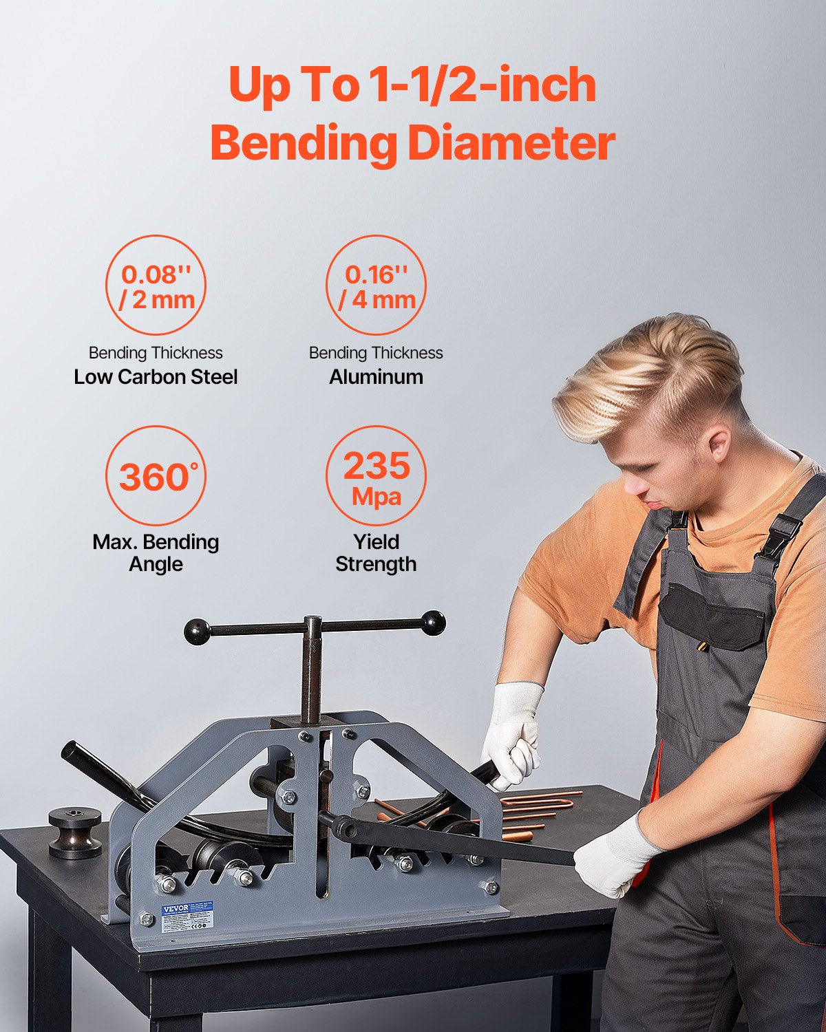 Rohrrollenbieger Max 1-1/2" Manueller Rohrrollenbieger mit 6 Matrizen