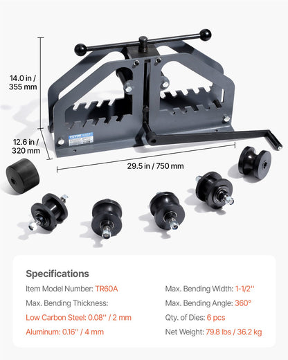 Rohrrollenbieger Max 1-1/2" Manueller Rohrrollenbieger mit 6 Matrizen