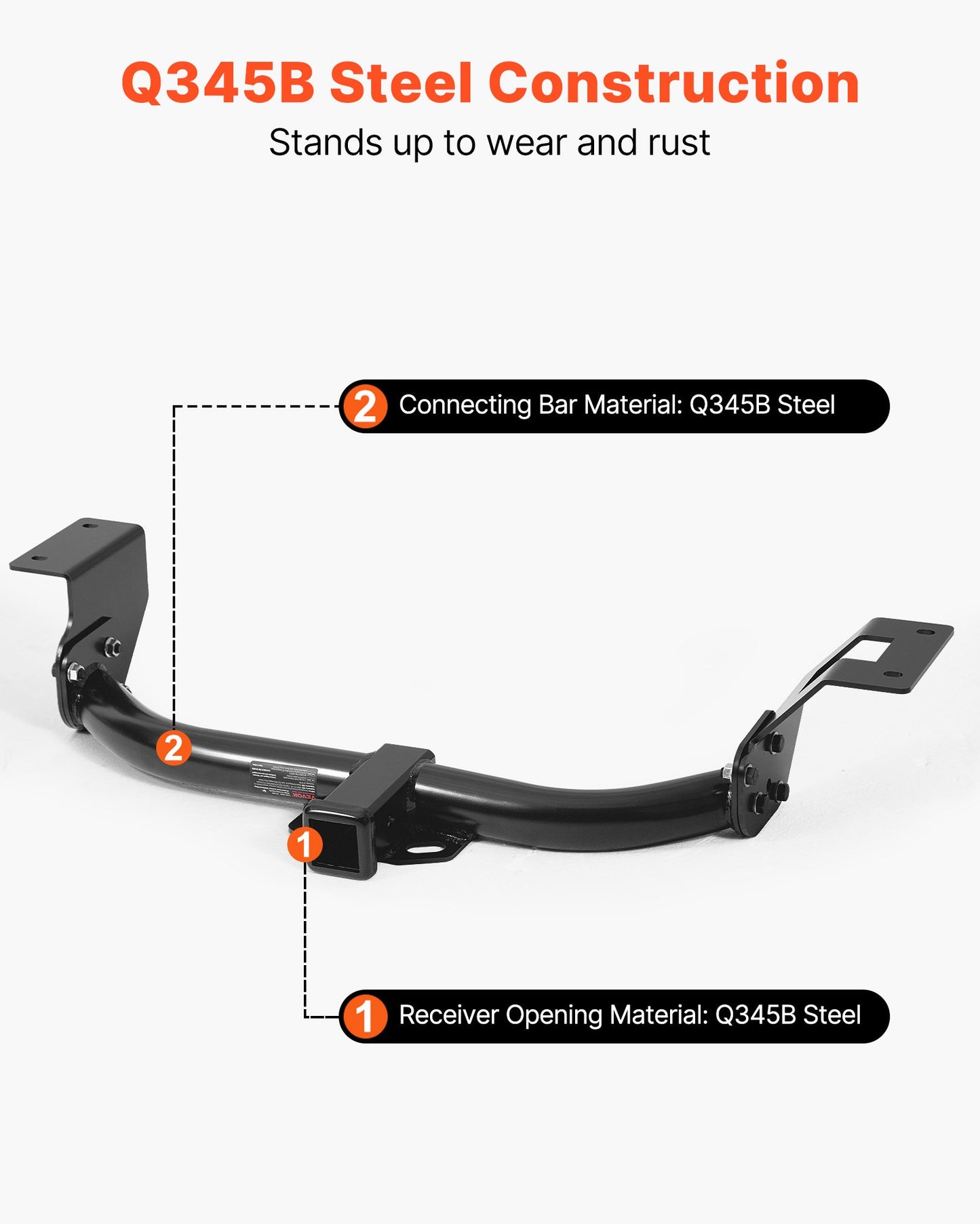 Class 3 Trailer Hitch, 2-Inch Receiver, 6000 lbs, Q345B Steel Tube Frame, Compatible with 2012-2016 Honda CR-V, Multi-Fit Hitch to Receive Ball Mount, Cargo Carrier, Bike Rack, Tow Hook, Black