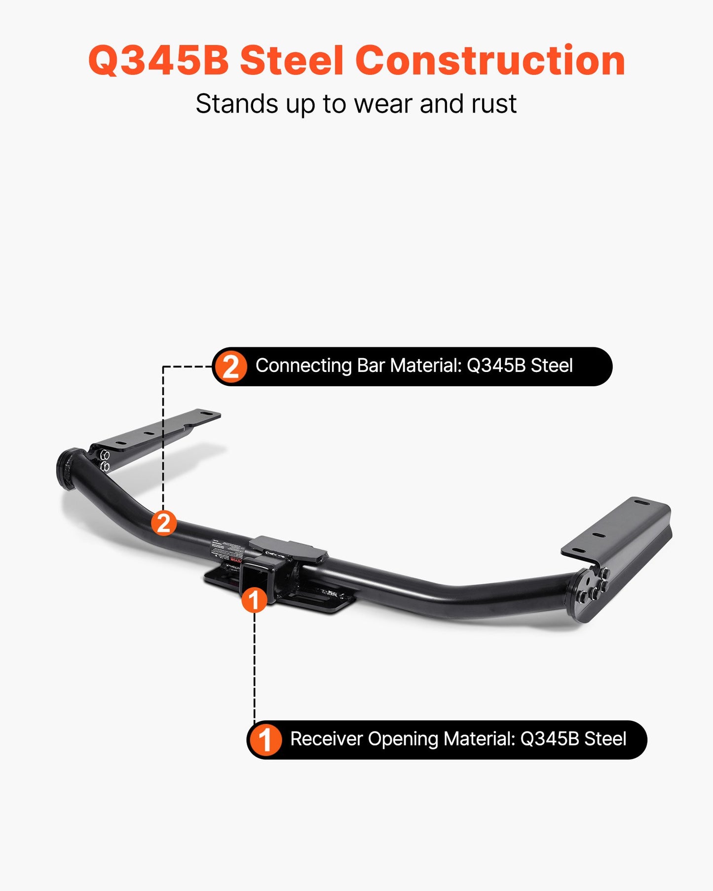 Class 3 Trailer Hitch, 2-Inch Receiver, Compatible with 2014-2019 Toyota Highlander, Q345B Steel Tube Frame, Multi-Fit Hitch to Receive Ball Mount, Cargo Carrier, Bike Rack, and Tow Hook, Black