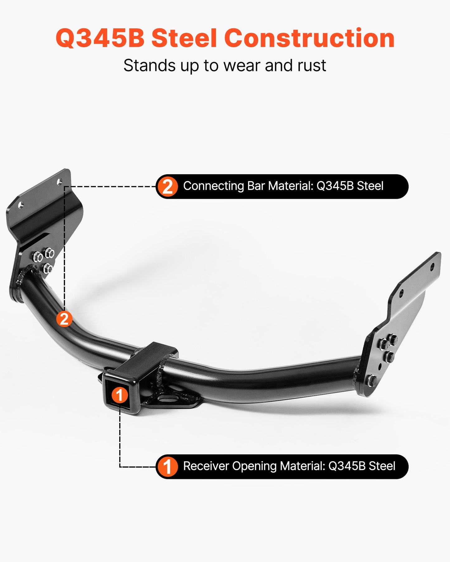 Class 3 Trailer Hitch, 2-Inch Receiver, Compatible with 2011-2021 Jeep Grand Cherokee, Q345B Steel Tube Frame, Multi-Fit Hitch to Receive Ball Mount, Cargo Carrier, Bike Rack, Tow Hook, Black