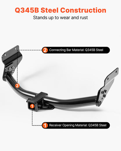 Class 3 Trailer Hitch, 2-Inch Receiver, Compatible with 2011-2021 Jeep Grand Cherokee, Q345B Steel Tube Frame, Multi-Fit Hitch to Receive Ball Mount, Cargo Carrier, Bike Rack, Tow Hook, Black