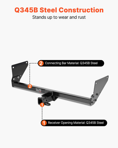 Class 3 Trailer Hitch, 2-Inch Receiver, 6000 lbs, Q345B Steel Tube Frame, Compatible with 2020-2024 Toyota RAV4, Multi-Fit Hitch to Receive Ball Mount, Cargo Carrier, Bike Rack, Tow Hook, Black