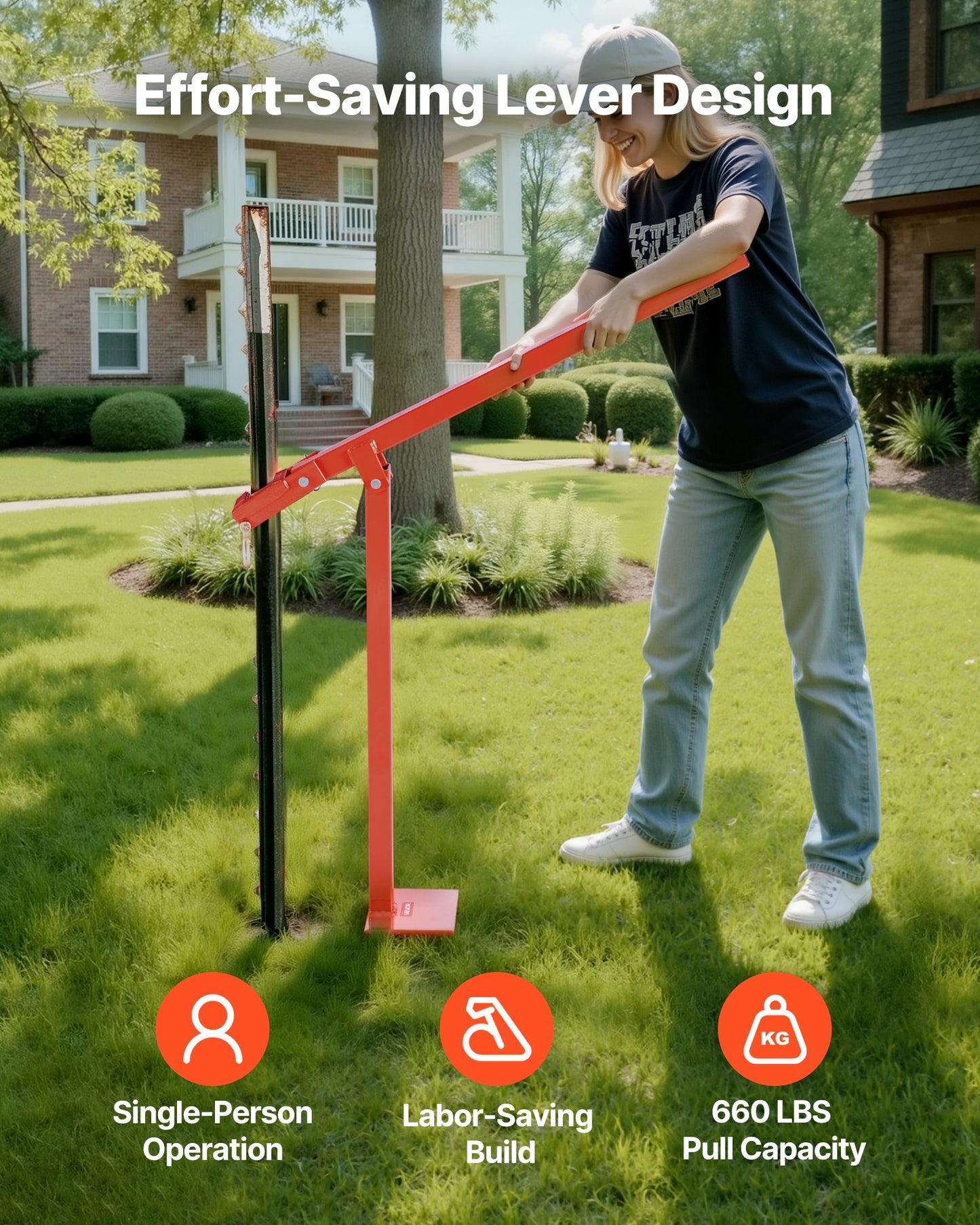 32 in T Post Puller, Heavy Duty Fence Post Puller with 43 in Lifting Chain, Rust-Resistant Steel, Labor-Saving T-Post Remover Tool for Round Fence Posts, Sign Posts & Tree Stumps