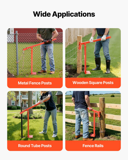 32 in T Post Puller, Heavy Duty Fence Post Puller with 43 in Lifting Chain, Rust-Resistant Steel, Labor-Saving T-Post Remover Tool for Round Fence Posts, Sign Posts & Tree Stumps