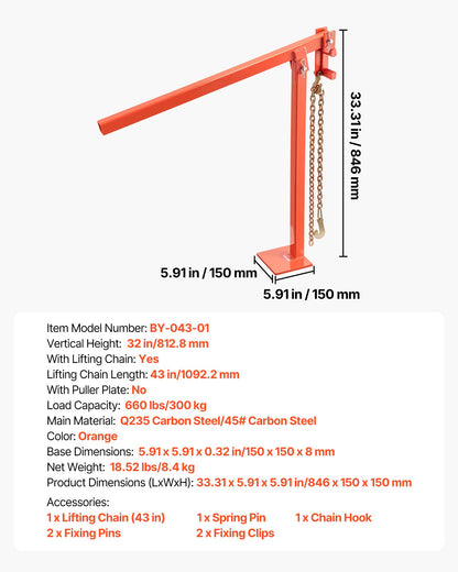 32 in T Post Puller, Heavy Duty Fence Post Puller with 43 in Lifting Chain, Rust-Resistant Steel, Labor-Saving T-Post Remover Tool for Round Fence Posts, Sign Posts & Tree Stumps
