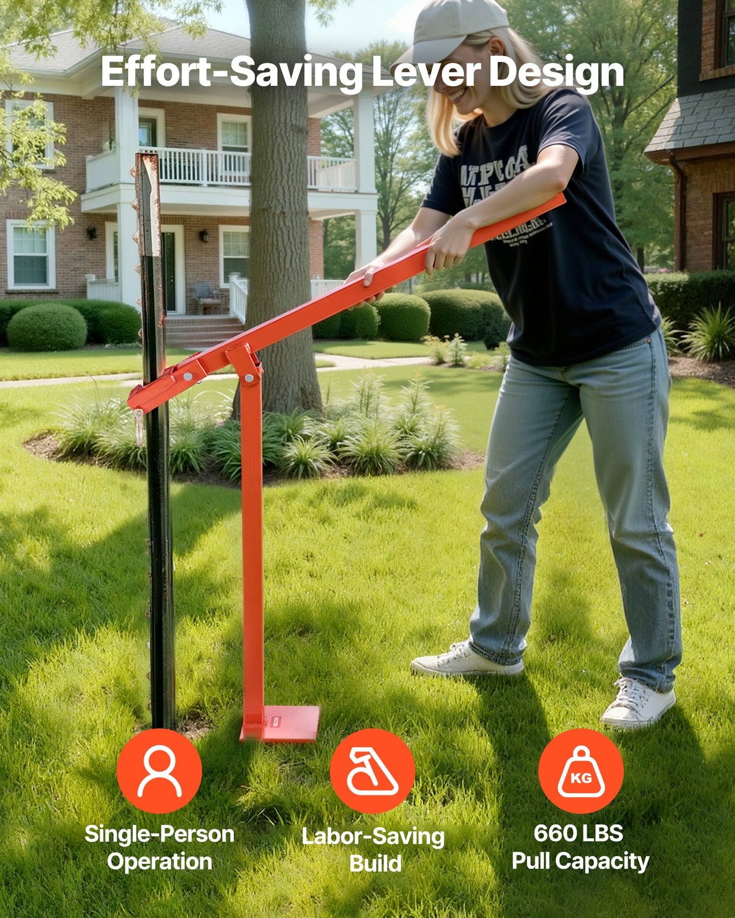 36 in T Post Puller, Heavy Duty Fence Post Pullers with Puller Plate & 47 in Lifting Chain, Labor-Saving T-Post Remover Tool for Round Fence Posts, Sign Posts & Tree Stumps