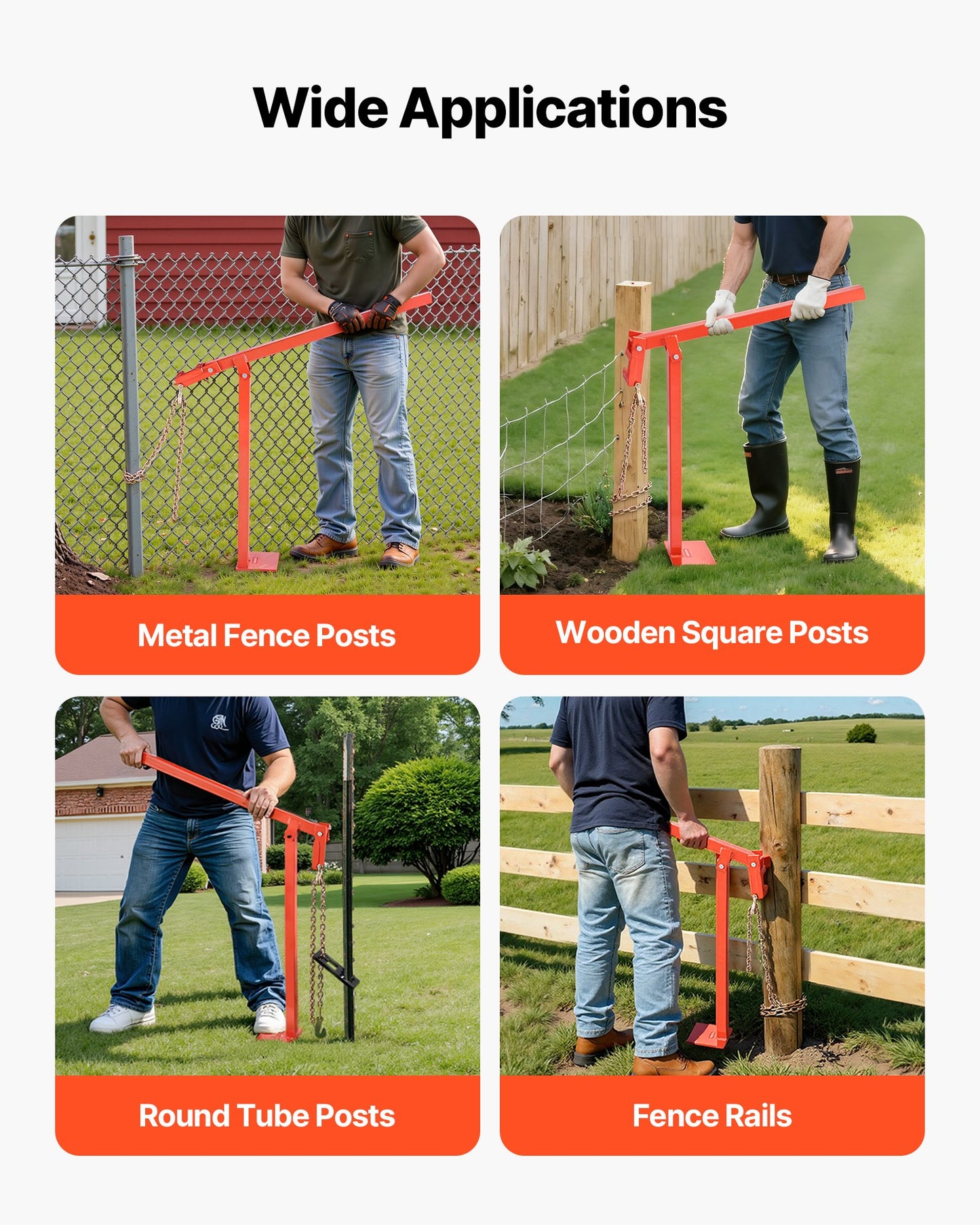 36 in T Post Puller, Heavy Duty Fence Post Pullers with Puller Plate & 47 in Lifting Chain, Labor-Saving T-Post Remover Tool for Round Fence Posts, Sign Posts & Tree Stumps