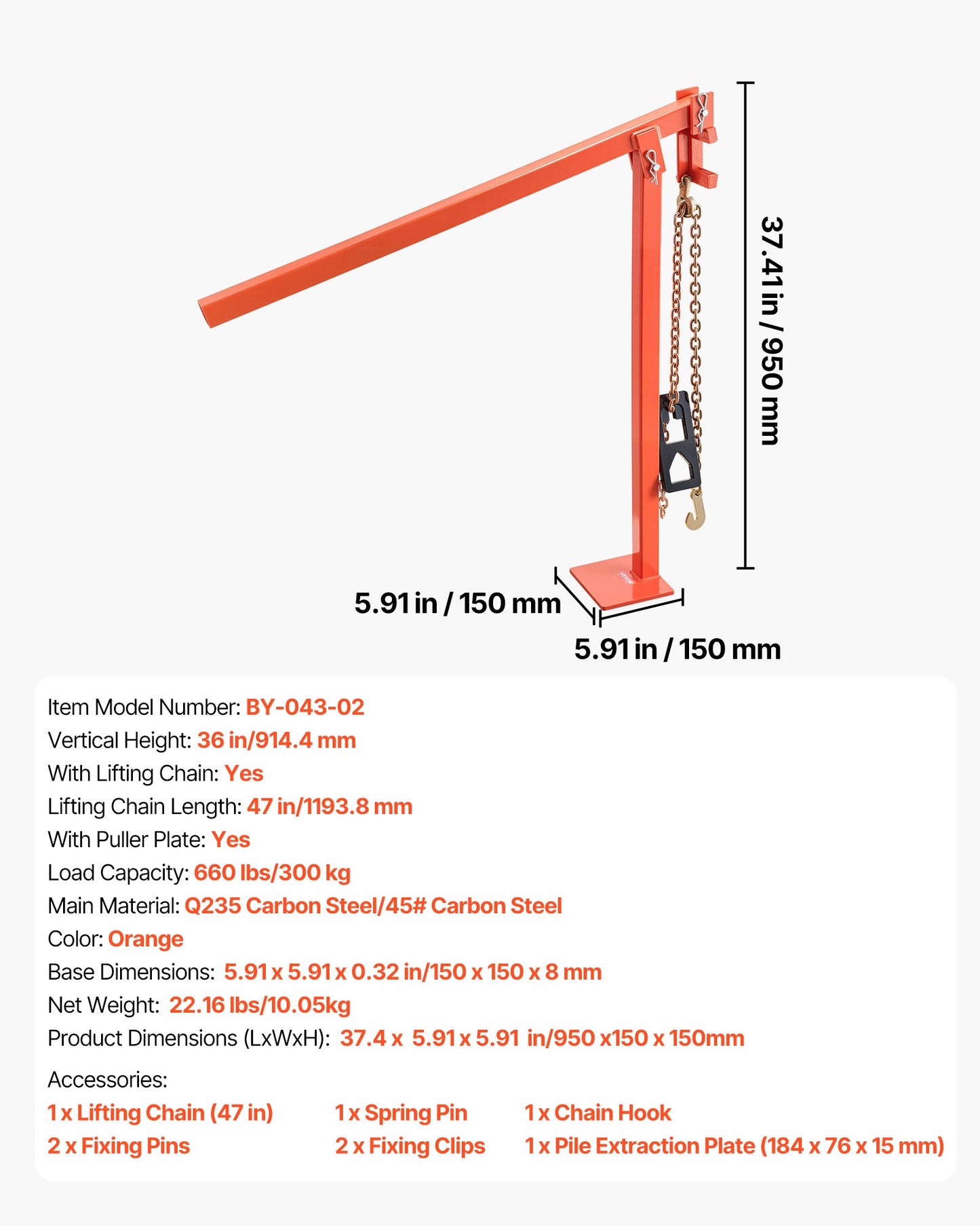 36 in T Post Puller, Heavy Duty Fence Post Pullers with Puller Plate & 47 in Lifting Chain, Labor-Saving T-Post Remover Tool for Round Fence Posts, Sign Posts & Tree Stumps