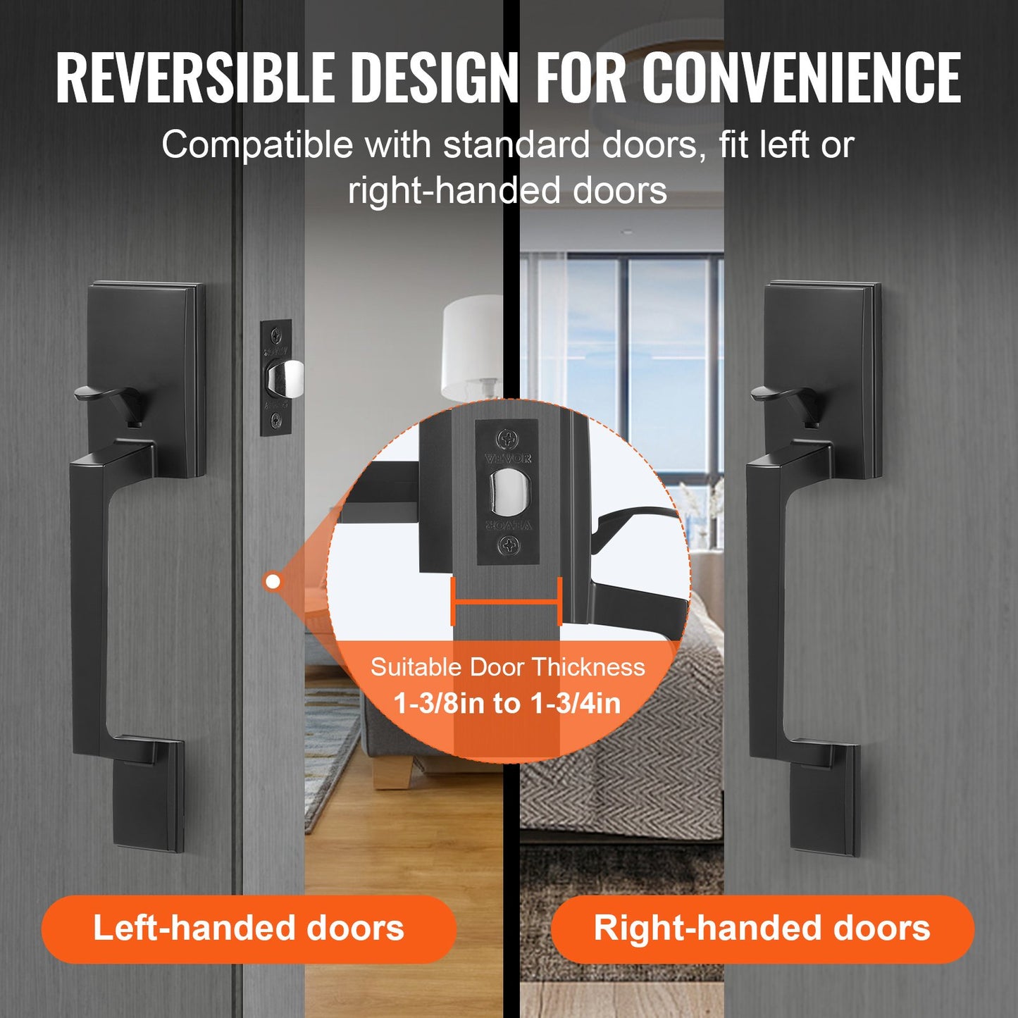 Entrance door handle Matte black square handle set with door lever without lock