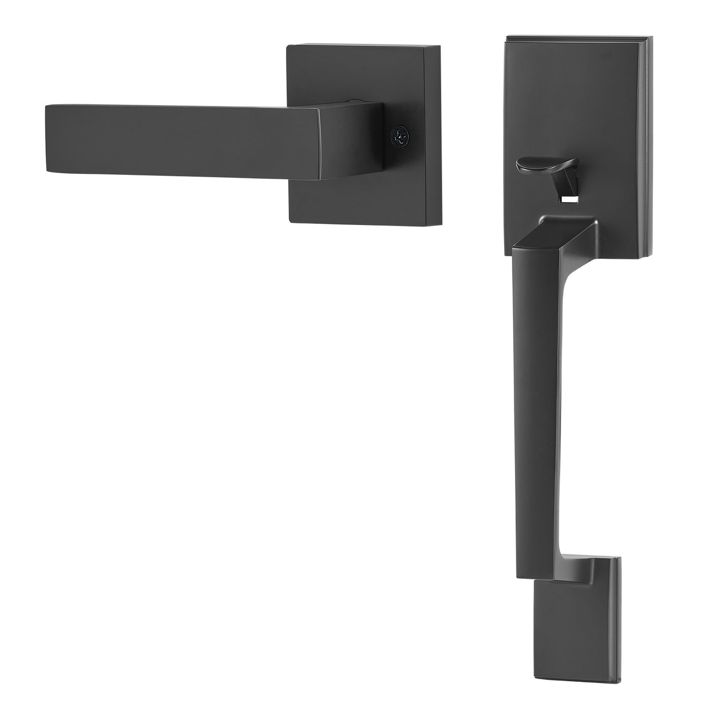Entrance door handle Matte black square handle set with door lever without lock
