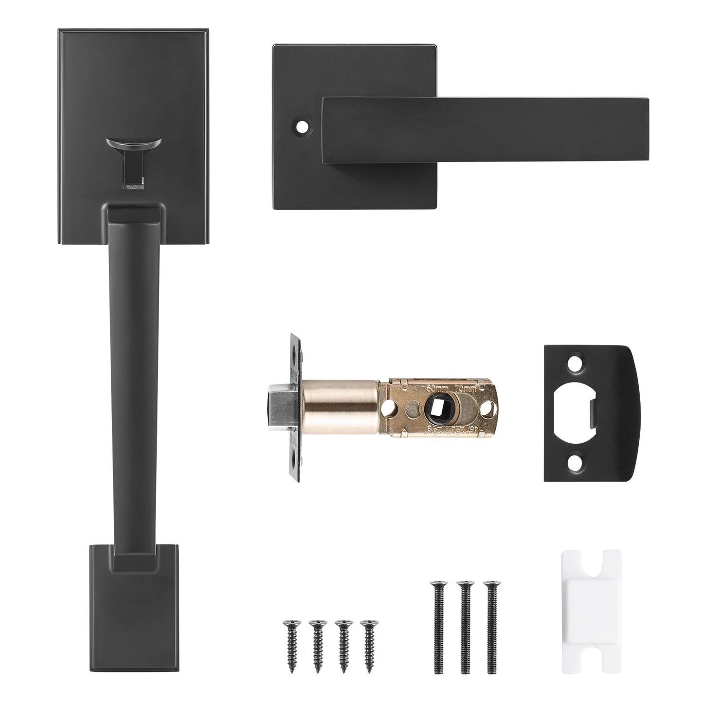 Entrance door handle Matte black square handle set with door lever without lock