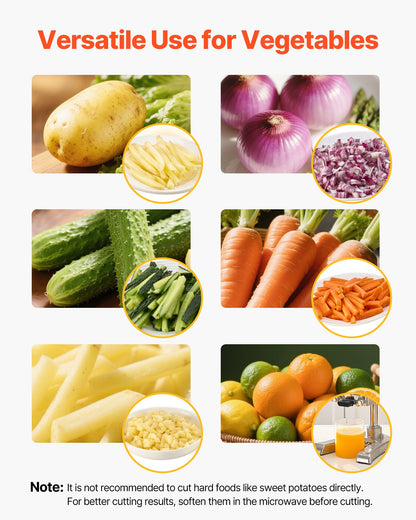 Commercial French Fry Cutter, Stainless Steel Vegetable Fruit Chopper with 3 Replacement Blades 1/2-Inch 3/8-Inch 1/4-Inch, and a Juicing Blade, Manual Potato Slicer Dicer for Restaurants & Home