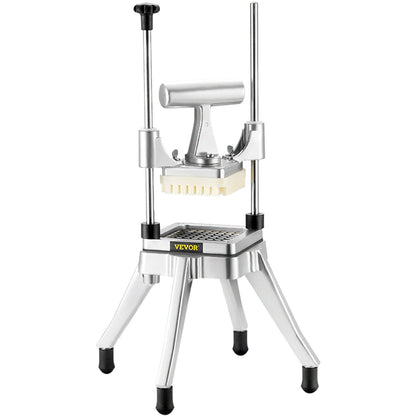 Kommerzieller Gemüseschneider, Pommes-Frites-Schneider aus Edelstahl mit 4 Klingen 1/4" 3/8" 1/2", 6-Schnitt-Zerkleinerer, Zerkleinerer mit Ablage, Hochleistungsschneider für Kartoffeln, Tomaten, Zwiebeln und Pilze