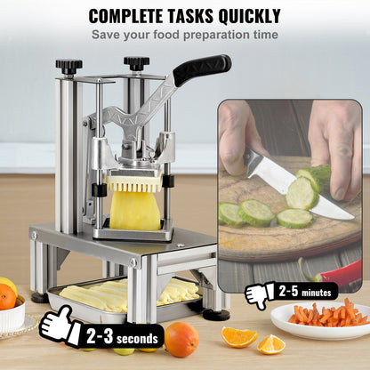 Kommerzieller Pommes-Frites-Schneider mit 4 Ersatzklingen, 1/4" und 3/8" Klinge, Easy Dicer Chopper, 6-Schnitt- und 6-Schnitt-Apfelschneider, Zitronen-Kartoffelschneider für Pommes Frites mit Tablett und Griff