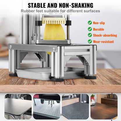Kommerzieller Pommes-Frites-Schneider mit 4 Ersatzklingen, 1/4" und 3/8" Klinge, Easy Dicer Chopper, 6-Schnitt- und 6-Schnitt-Apfelschneider, Zitronen-Kartoffelschneider für Pommes Frites mit Tablett und Griff