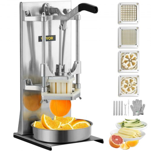 Commercial French Fry Cutter with 4 Replacement Blades, 1/4″ and 3/8″ Blade Easy Dicer Chopper, 6-wedge Slicer and 6-wedge Apple Corer, Lemon Potato Cutter for French Fries with Extended Handle