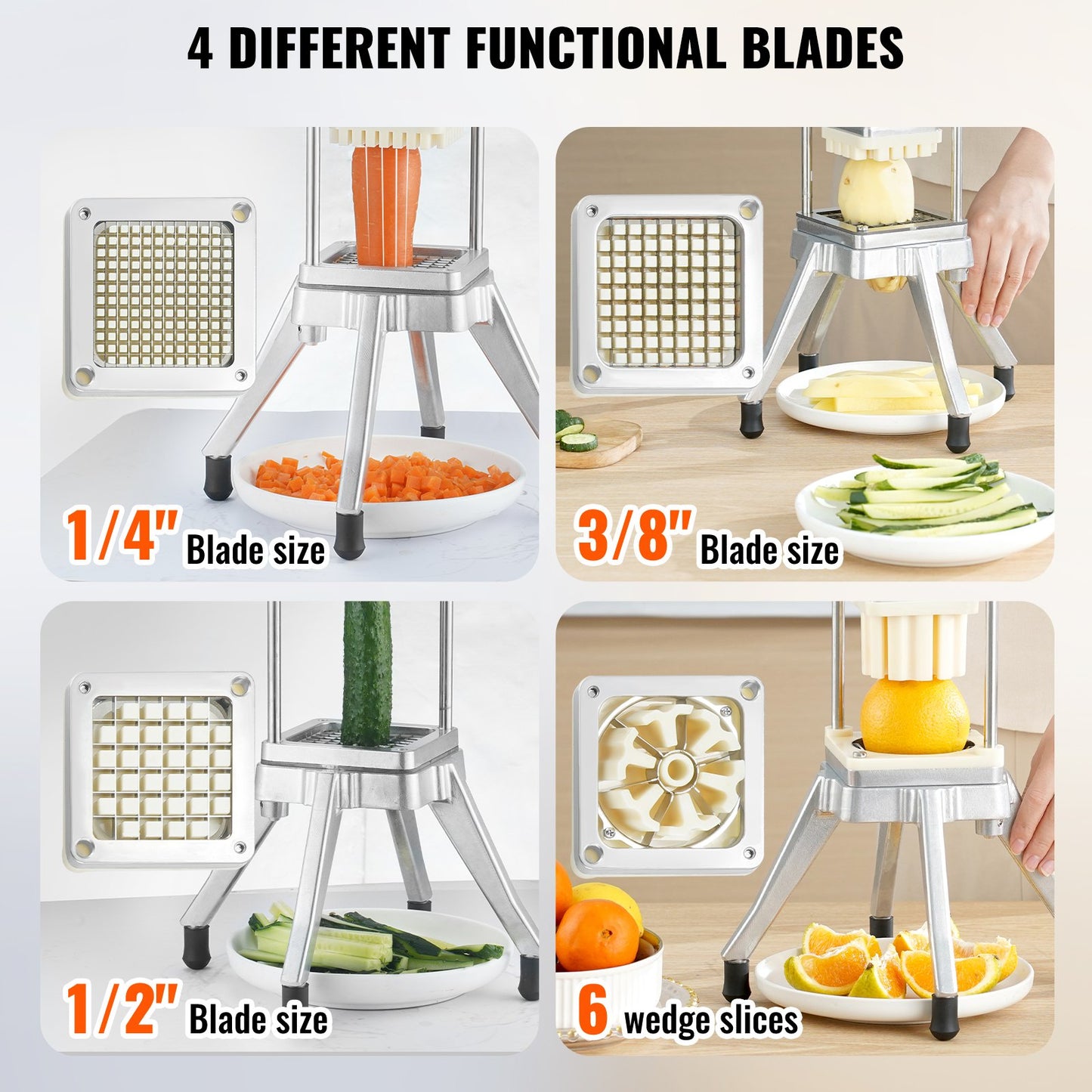 Commercial Chopper with 4 Replacement Blades Commercial Stainless Steel Vegetable Chopper French Fries Potato Cutter and Slicer Commercial Vegetable Chopper for Restaurants and Home Kitchens