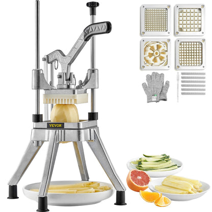 Commercial Chopper with 4 Replacement Blades Commercial Stainless Steel Vegetable Chopper French Fries Potato Cutter and Slicer Commercial Vegetable Chopper for Restaurants and Home Kitchens