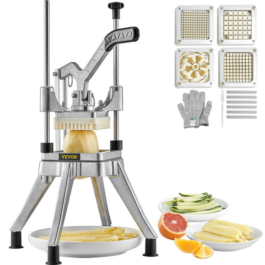 Commercial Chopper with 4 Replacement Blades Commercial Stainless Steel Vegetable Chopper French Fries Potato Cutter and Slicer Commercial Vegetable Chopper for Restaurants and Home Kitchens